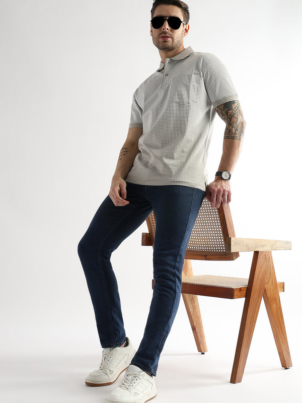 Pussywillow Gray Dissolve Print Mercerized Polo