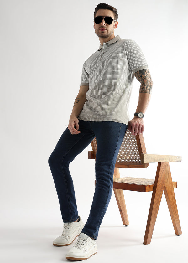 Pussywillow Gray Dissolve Print Mercerized Polo