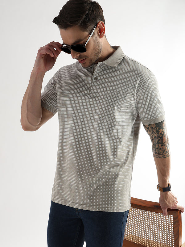 Pussywillow Gray Dissolve Print Mercerized Polo