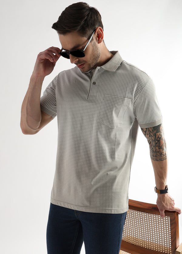 Pussywillow Gray Dissolve Print Mercerized Polo