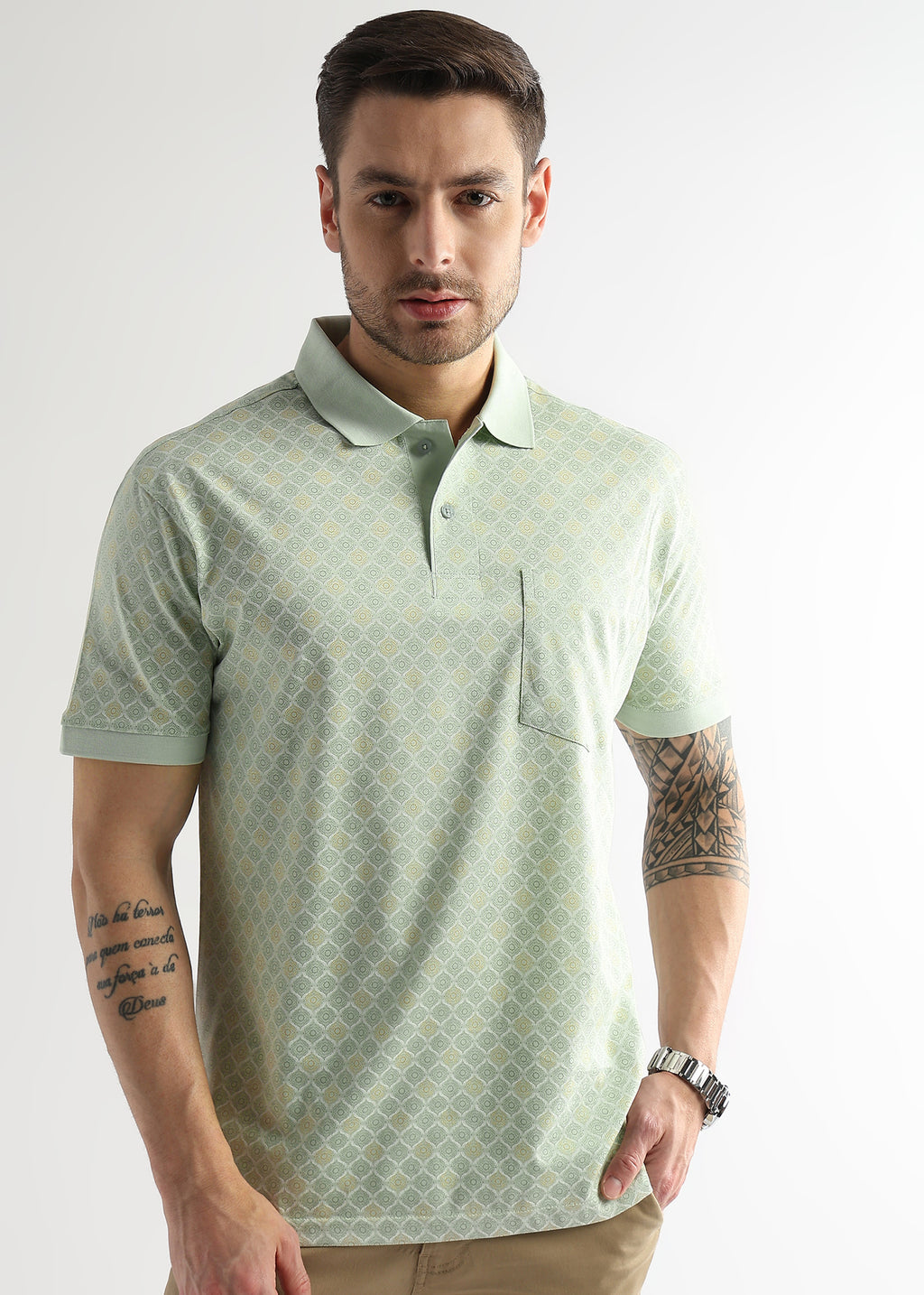 Fairest Jade Starburst Print Mercerized Polo