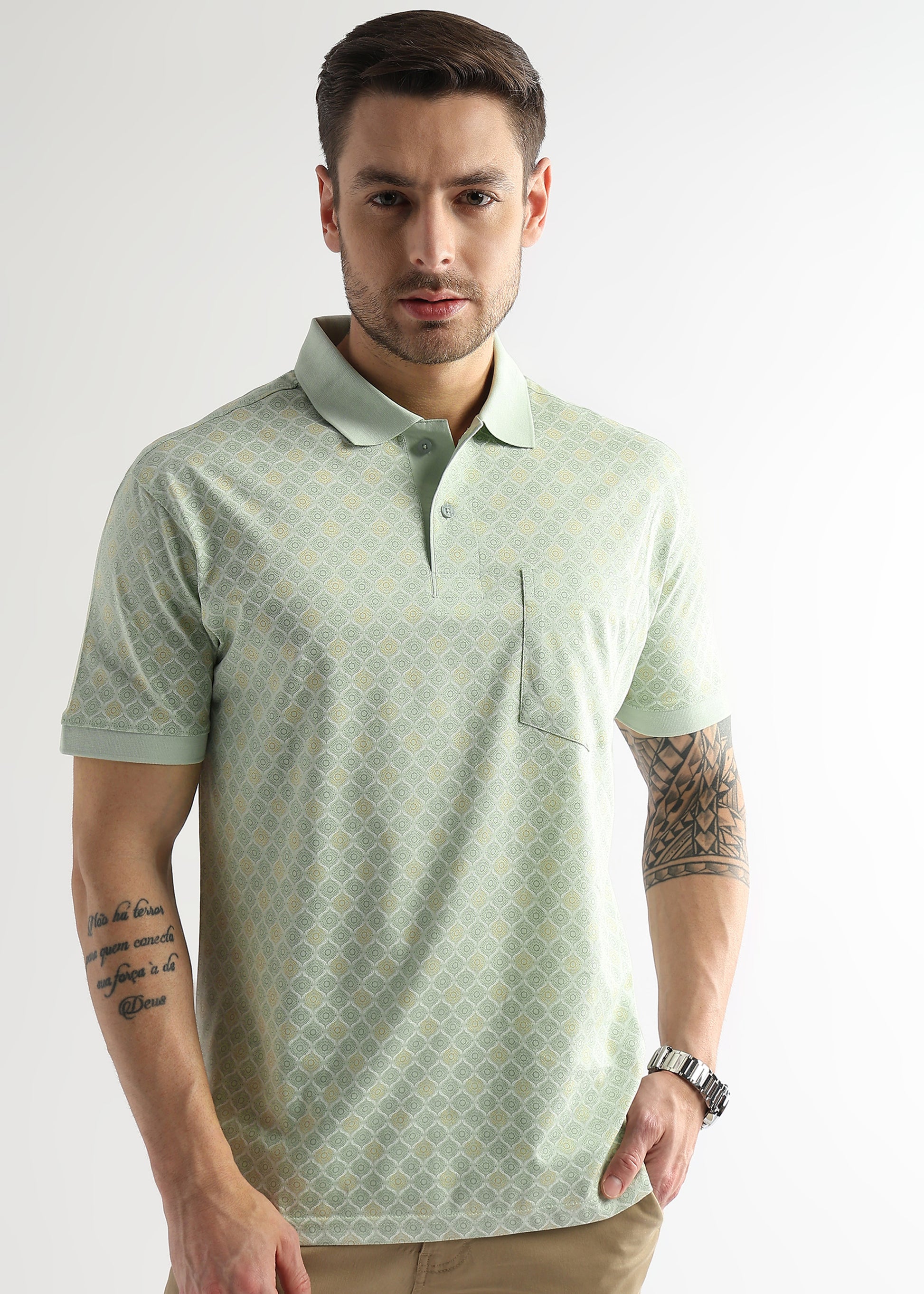 Fairest Jade Starburst Print Mercerized Polo