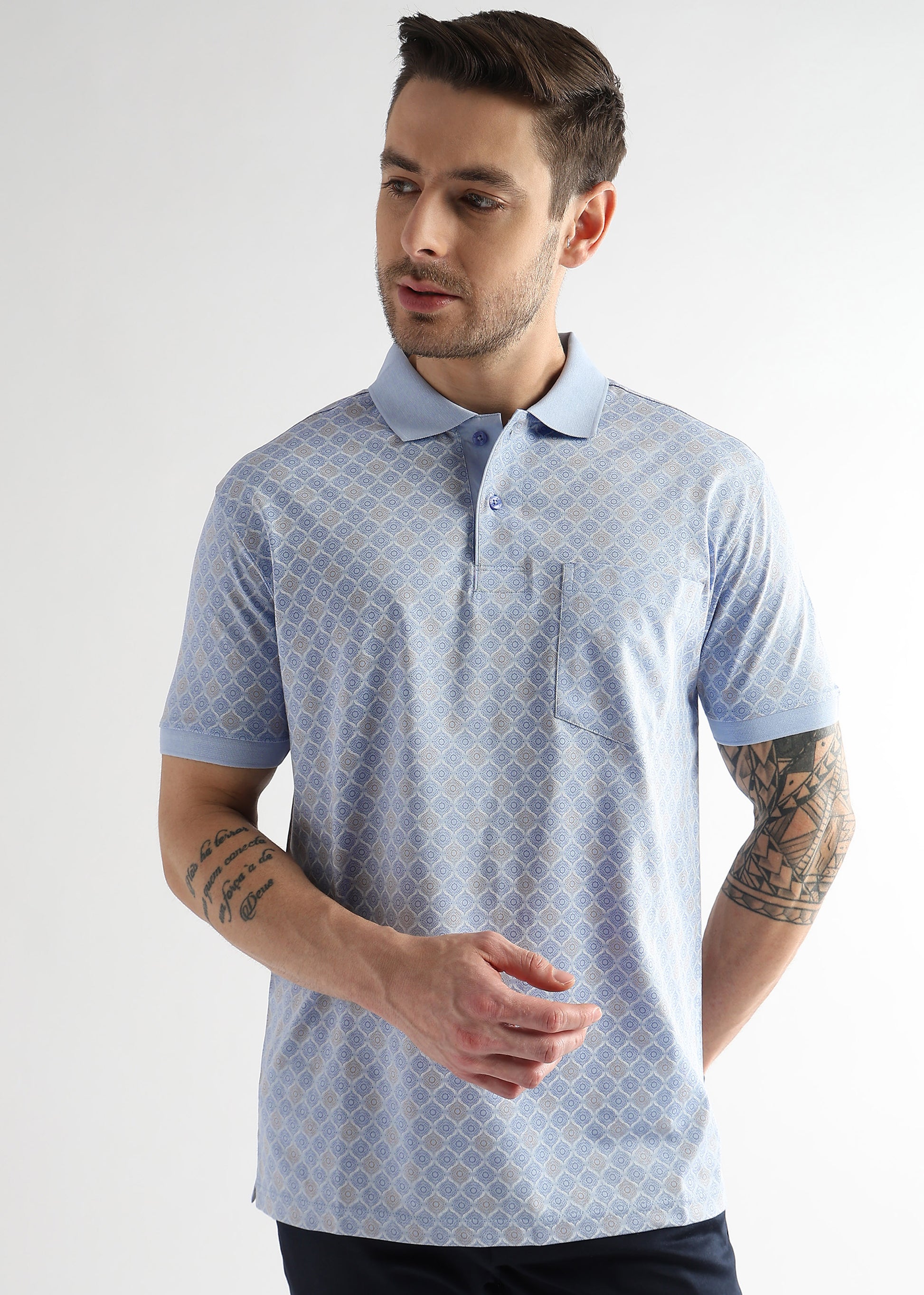 Omphalodes Blue Starburst Print Mercerized Polo