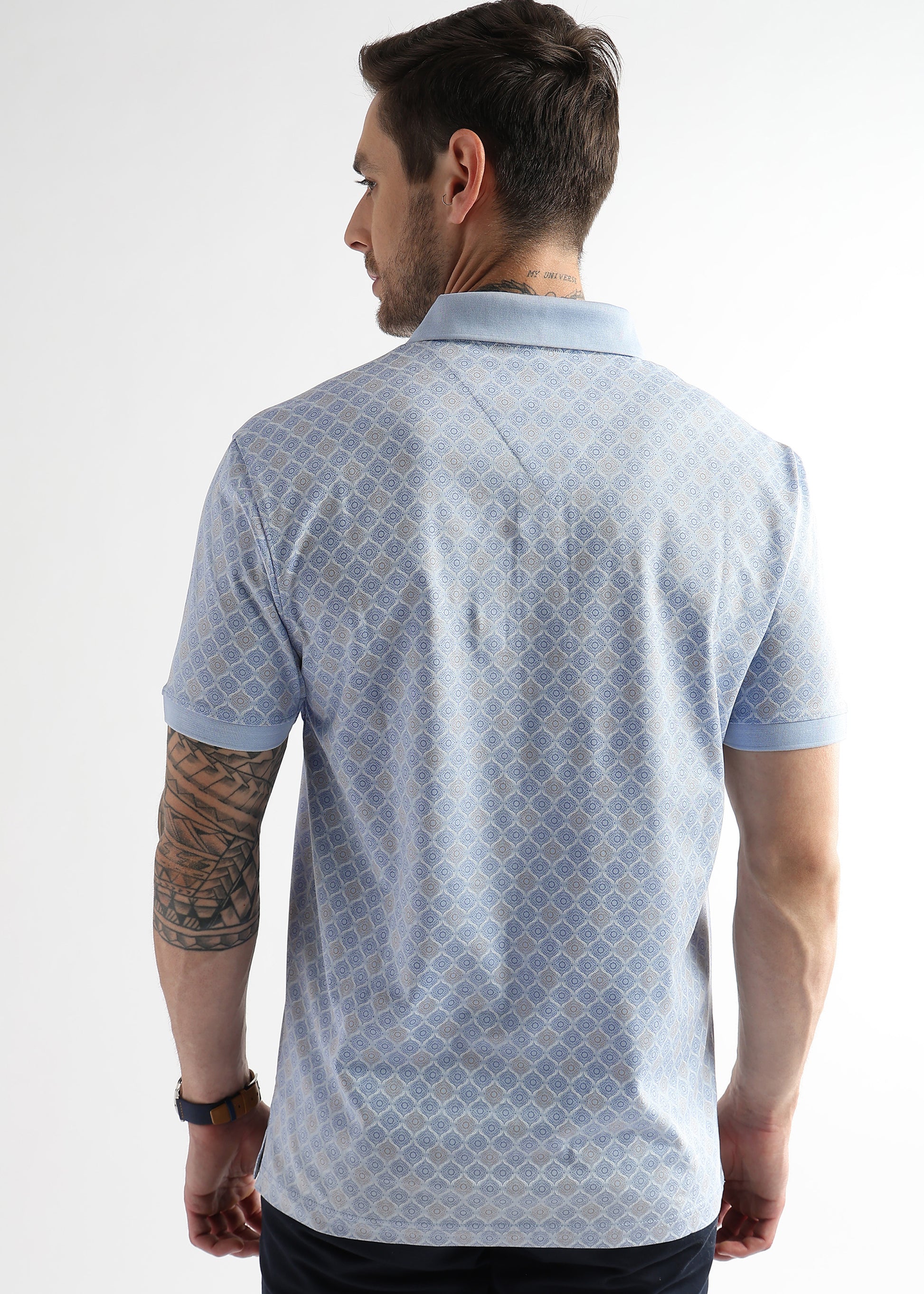 Omphalodes Blue Starburst Print Mercerized Polo