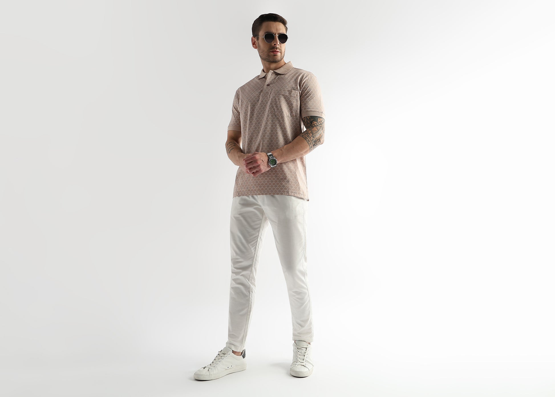 Whisper Pink Starburst Print Mercerized Polo