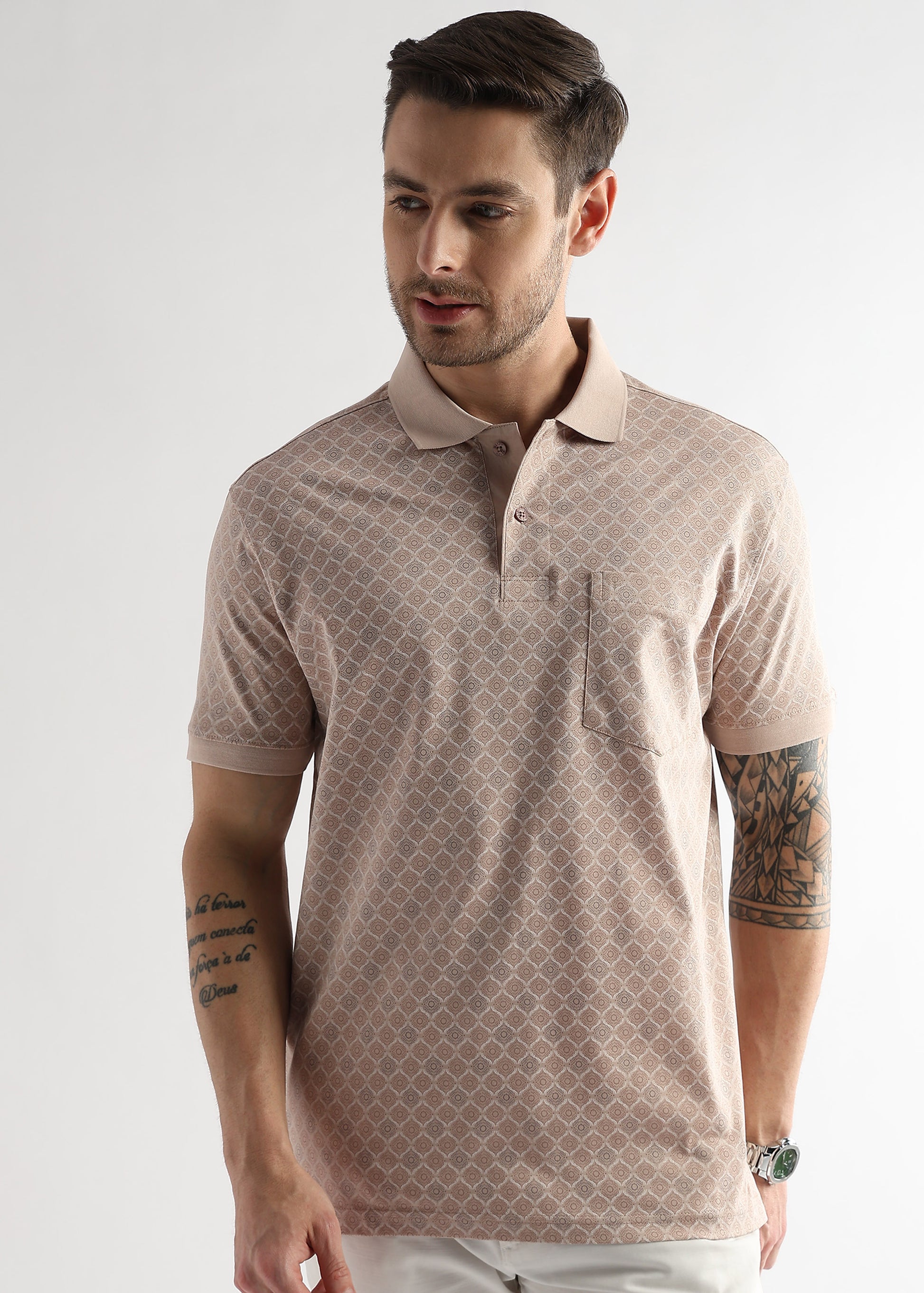 Whisper Pink Starburst Print Mercerized Polo