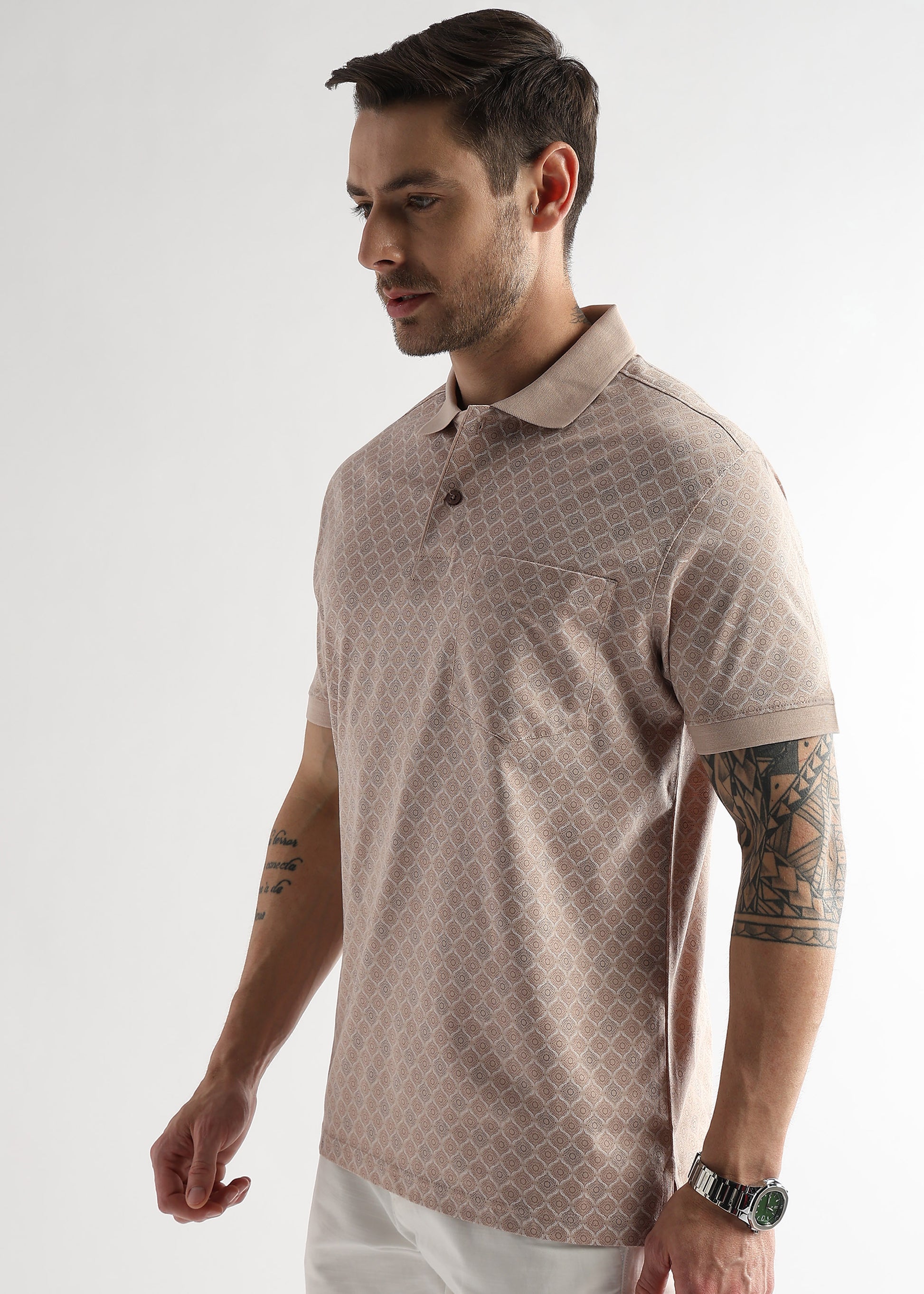 Whisper Pink Starburst Print Mercerized Polo