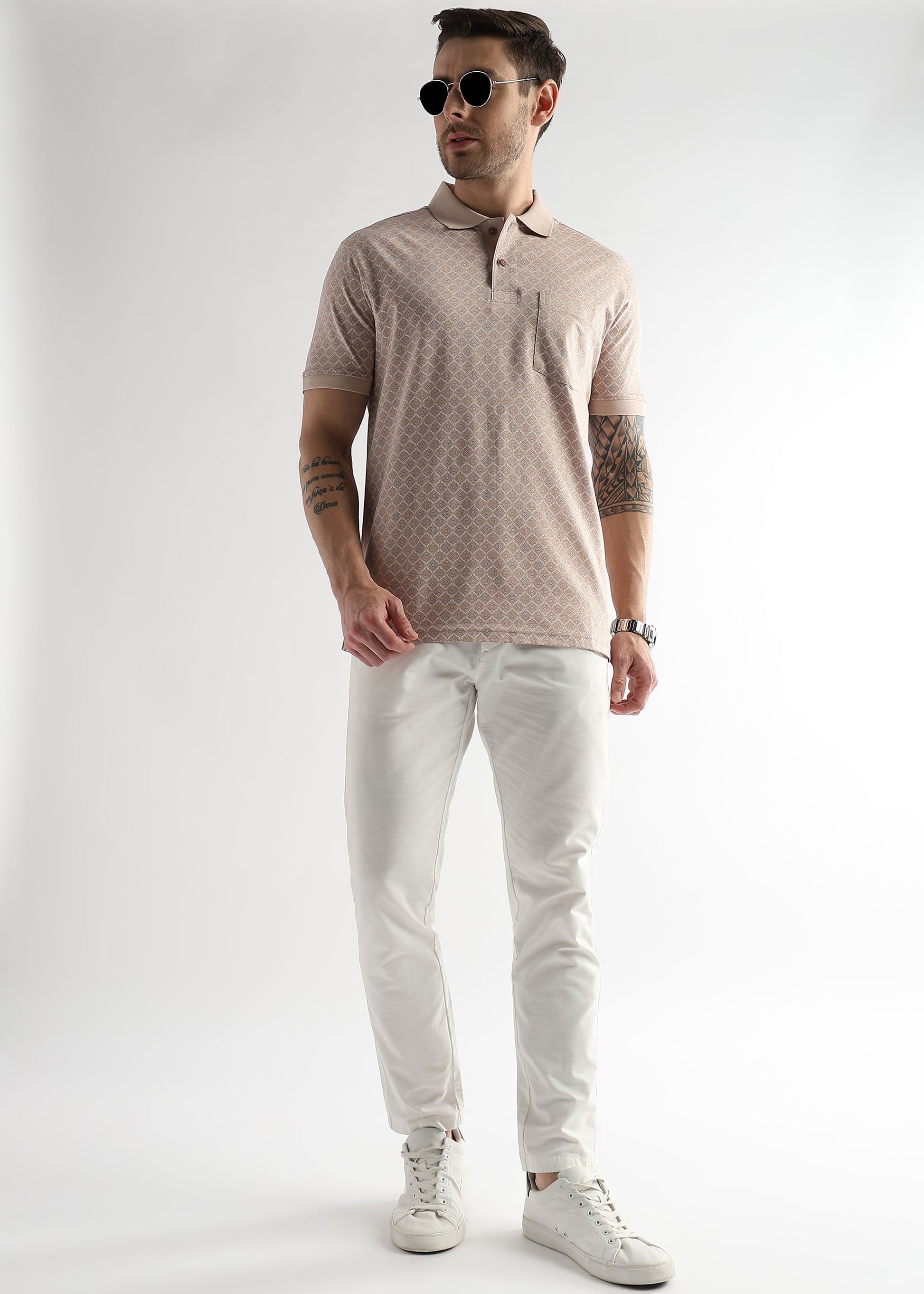 Whisper Pink Starburst Print Mercerized Polo