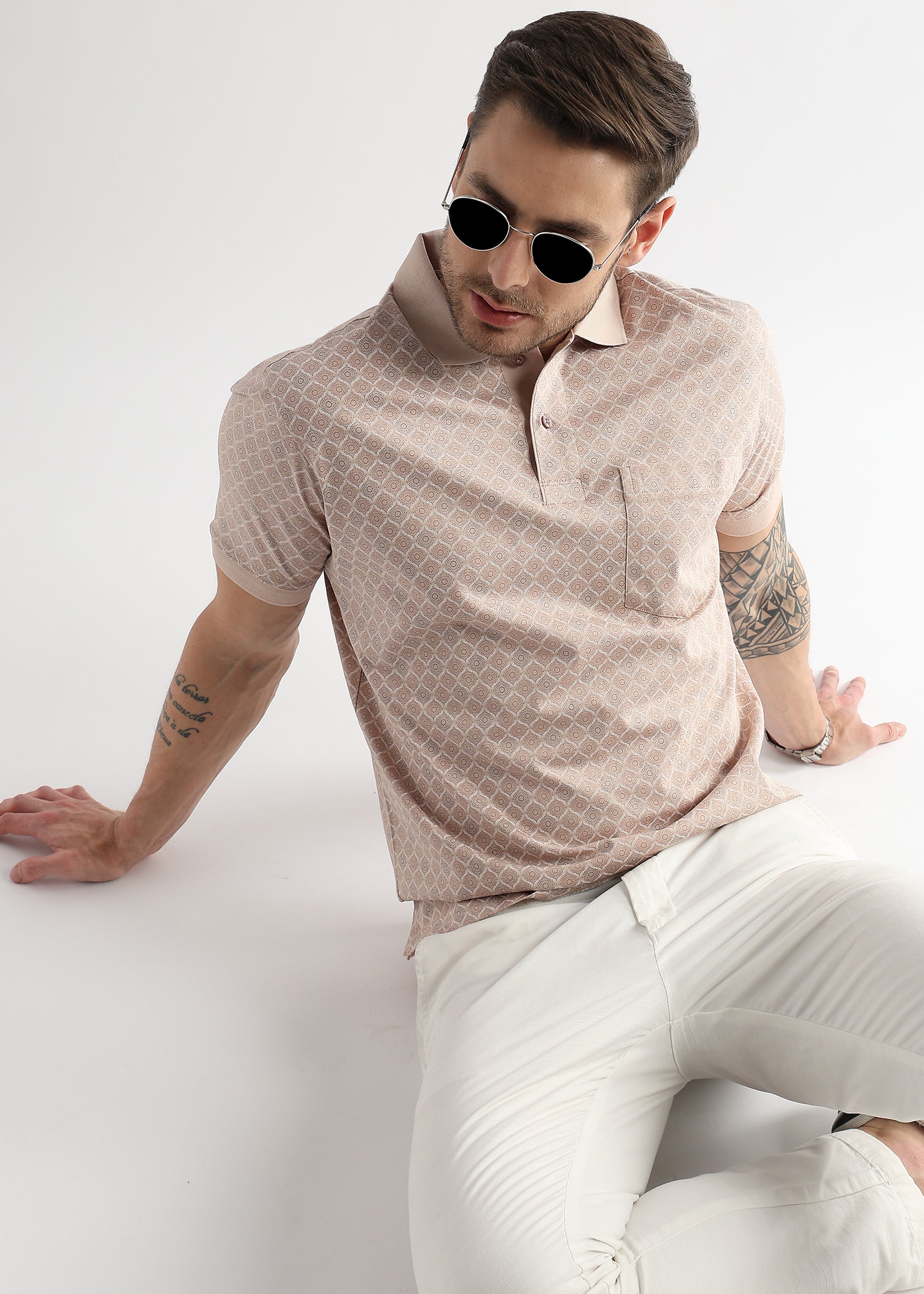 Whisper Pink Starburst Print Mercerized Polo
