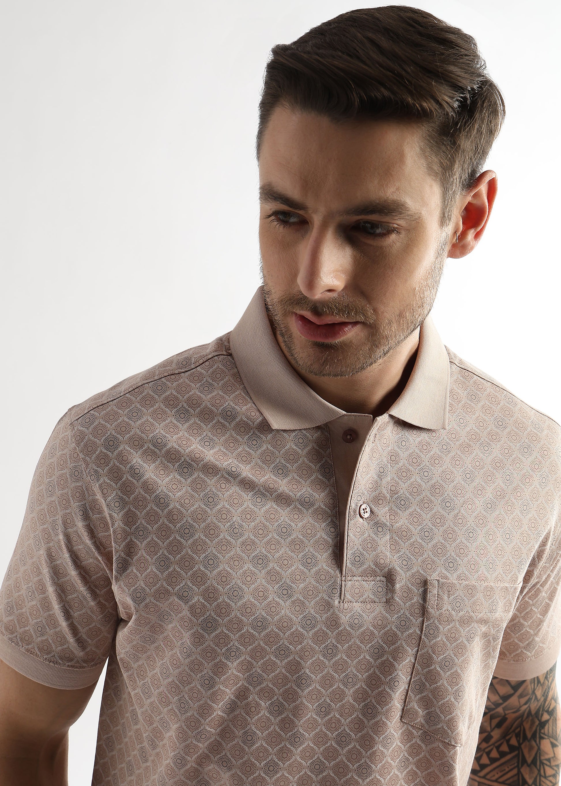 Whisper Pink Starburst Print Mercerized Polo