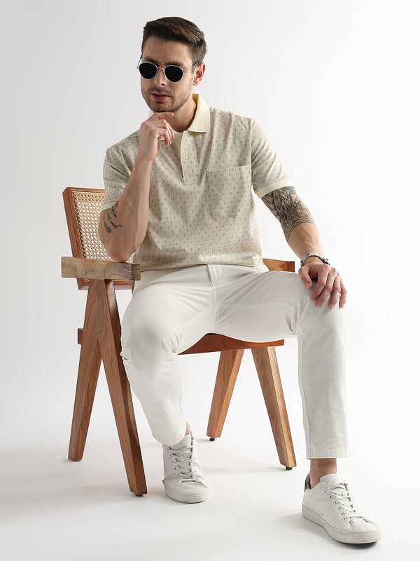 Afterglow White Diagonal Print Mercerized Polo