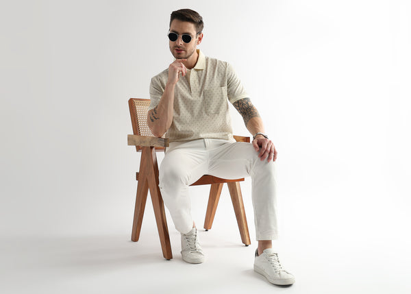 Afterglow White Diagonal Print Mercerized Polo