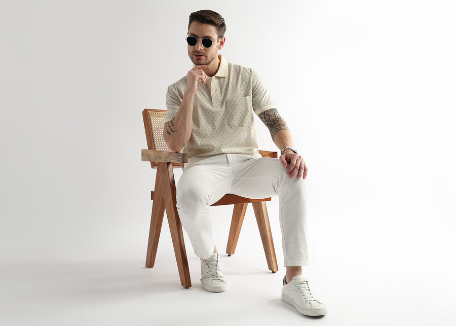 Afterglow White Diagonal Print Mercerized Polo