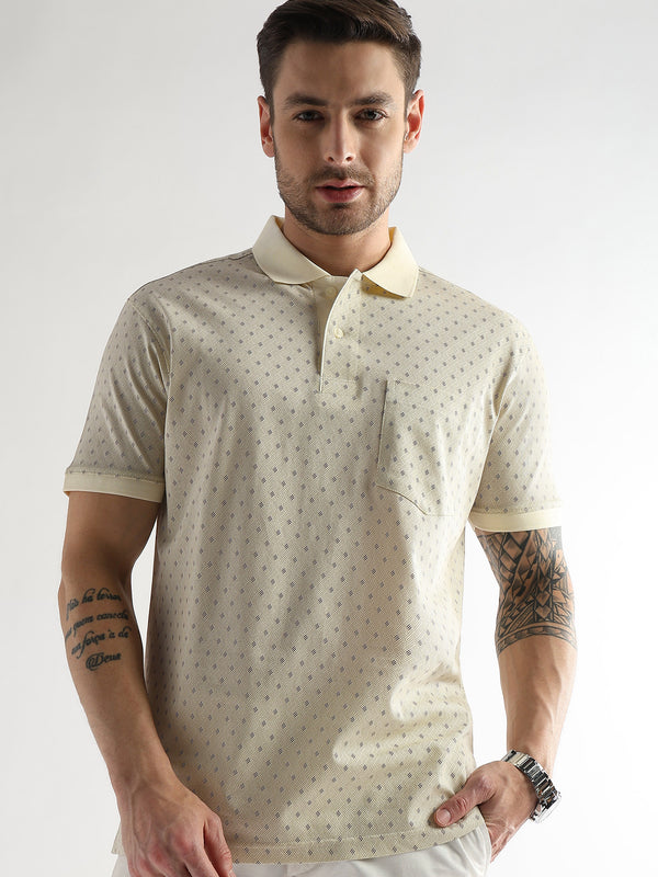 Afterglow White Diagonal Print Mercerized Polo