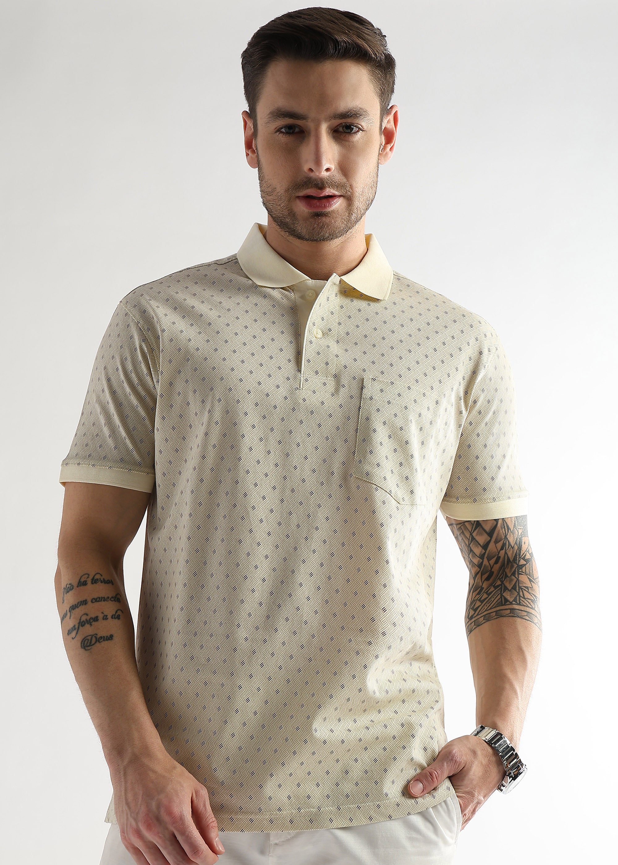 Afterglow White Diagonal Print Mercerized Polo