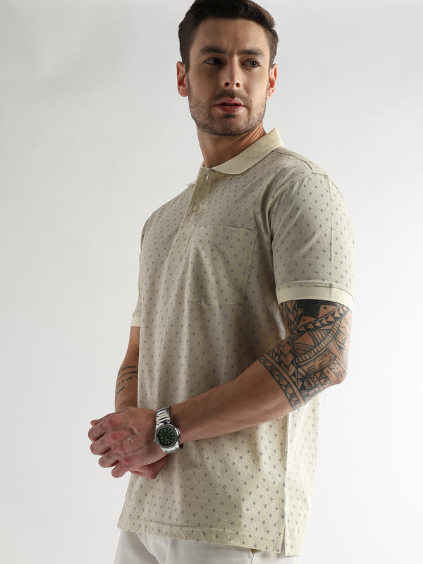 Afterglow White Diagonal Print Mercerized Polo