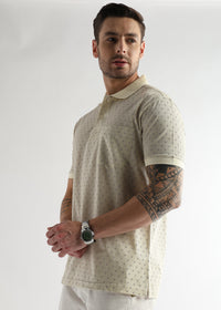 Afterglow White Diagonal Print Mercerized Polo