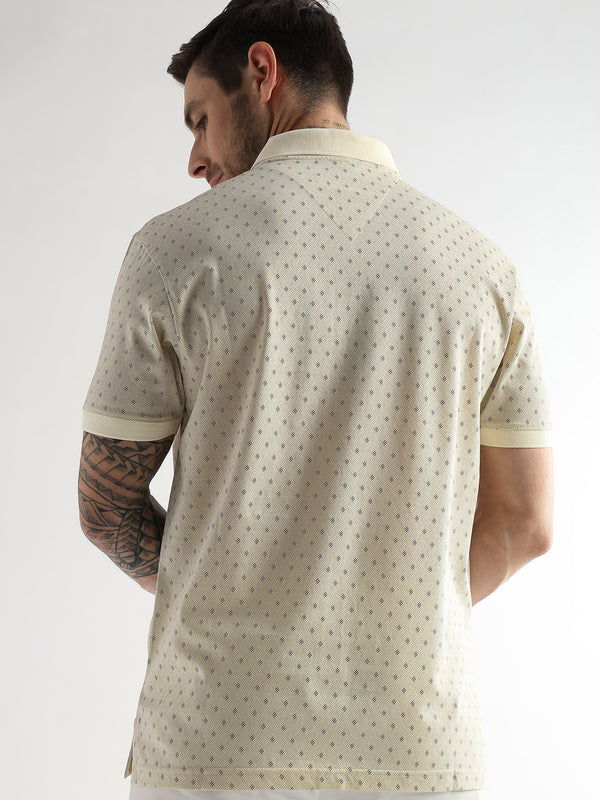 Afterglow White Diagonal Print Mercerized Polo