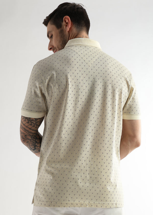 Afterglow White Diagonal Print Mercerized Polo