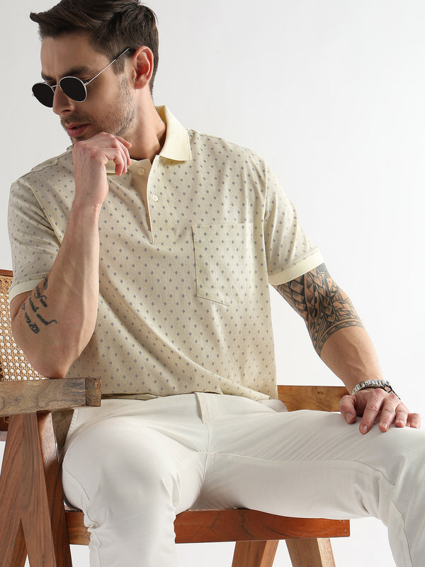 Afterglow White Diagonal Print Mercerized Polo