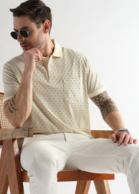 Afterglow White Diagonal Print Mercerized Polo