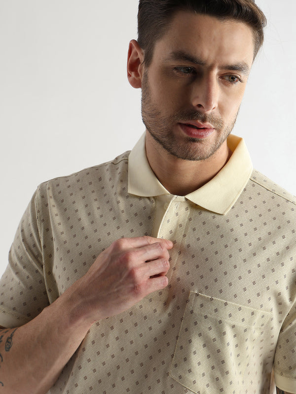 Afterglow White Diagonal Print Mercerized Polo