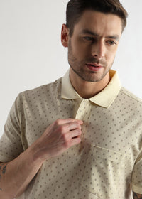 Afterglow White Diagonal Print Mercerized Polo