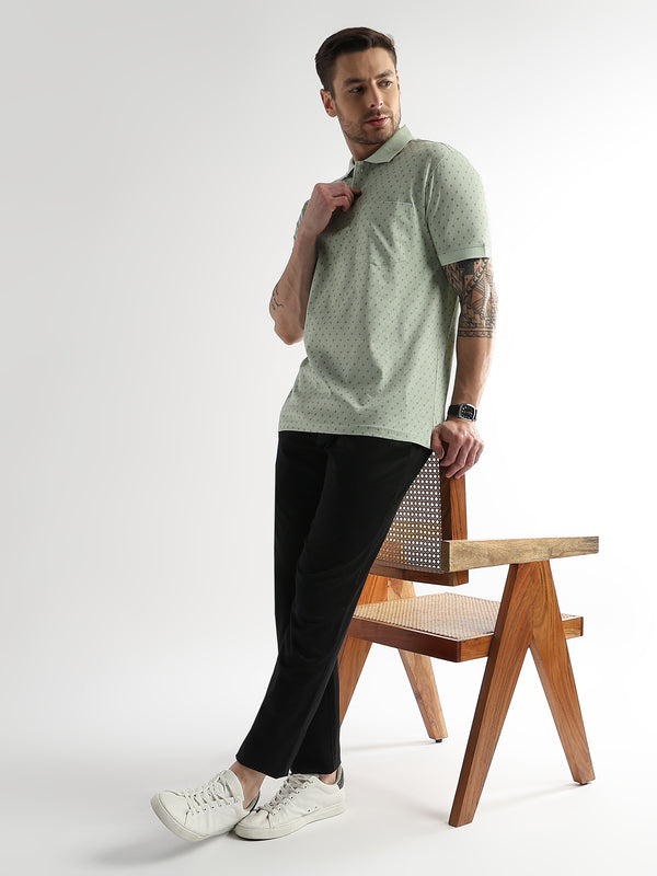 Fairest Jade Diagonal Print Mercerized Polo