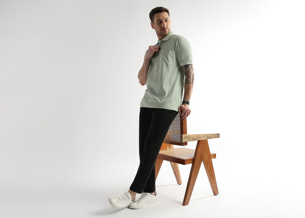 Fairest Jade Diagonal Print Mercerized Polo