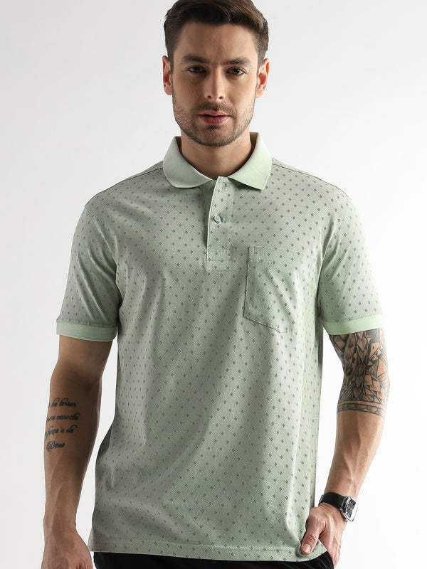 Fairest Jade Diagonal Print Mercerized Polo