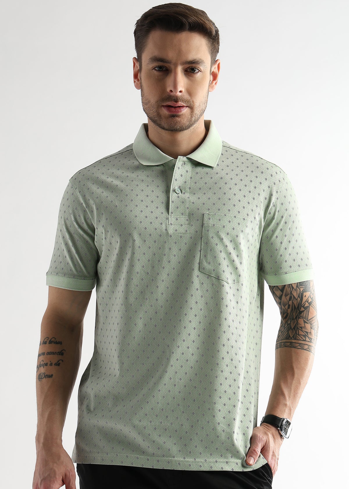 Fairest Jade Diagonal Print Mercerized Polo