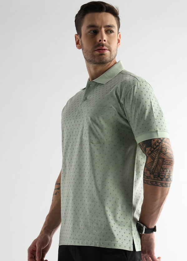 Fairest Jade Diagonal Print Mercerized Polo