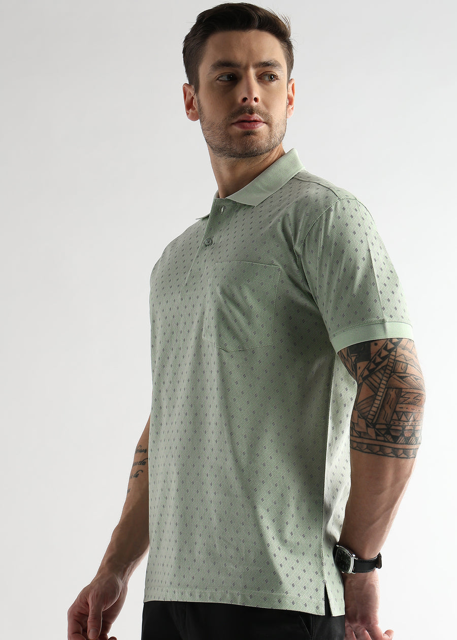 Fairest Jade Diagonal Print Mercerized Polo