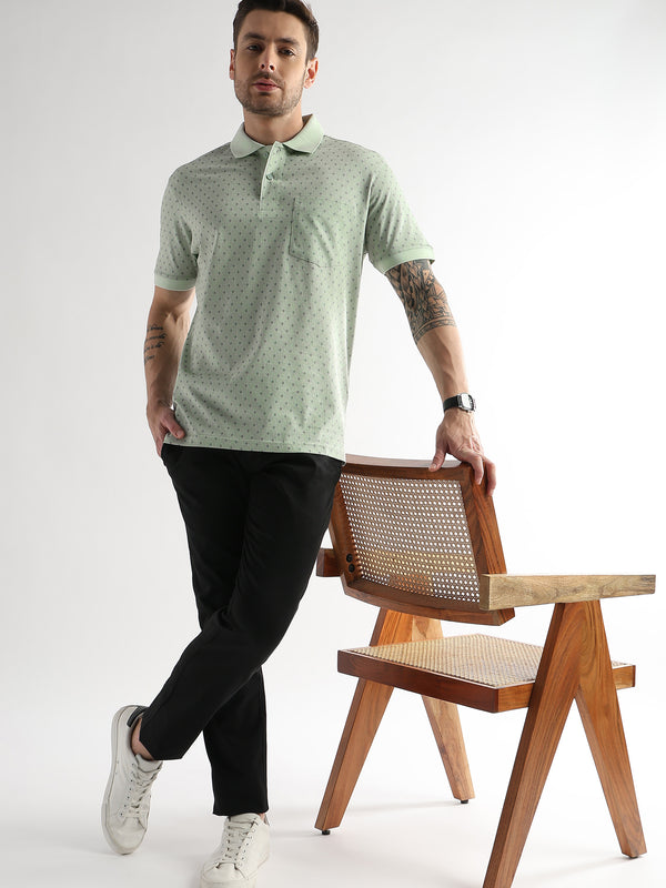 Fairest Jade Diagonal Print Mercerized Polo