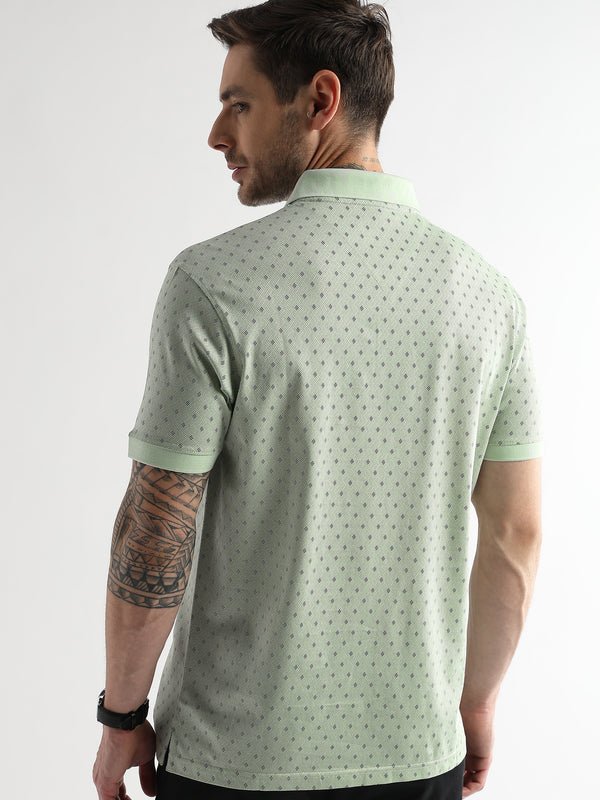 Fairest Jade Diagonal Print Mercerized Polo