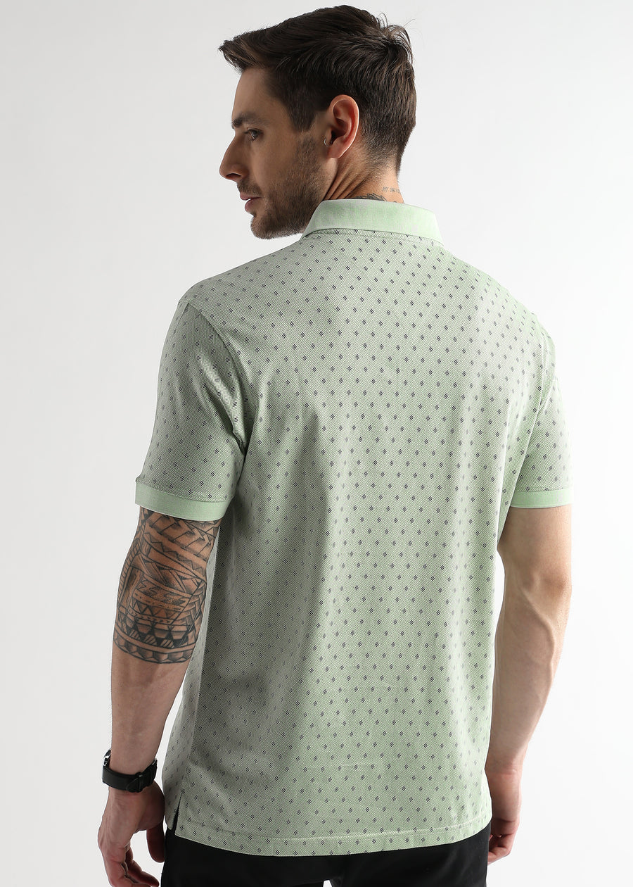 Fairest Jade Diagonal Print Mercerized Polo