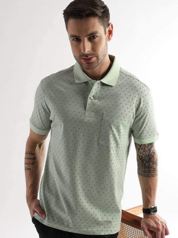 Fairest Jade Diagonal Print Mercerized Polo
