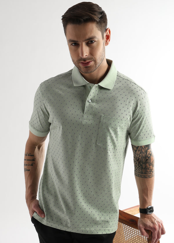 Fairest Jade Diagonal Print Mercerized Polo