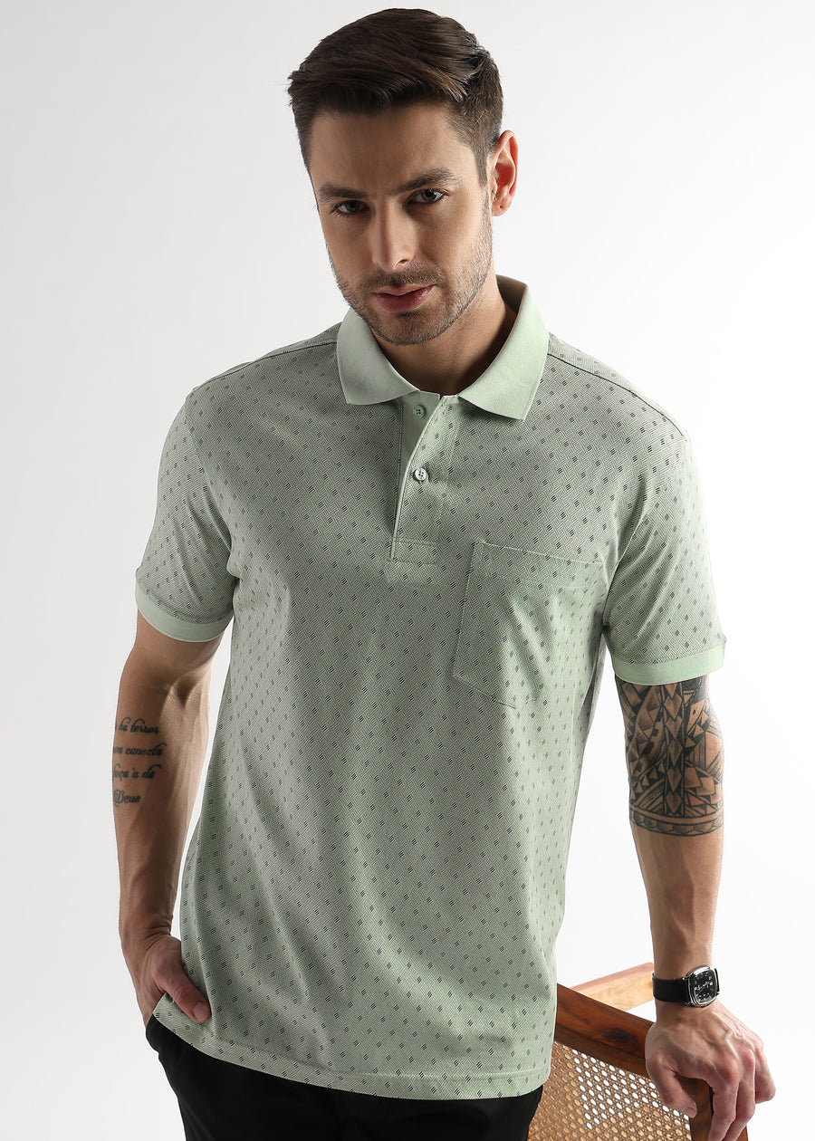 Fairest Jade Diagonal Print Mercerized Polo