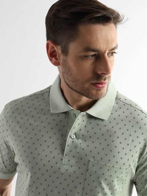 Fairest Jade Diagonal Print Mercerized Polo