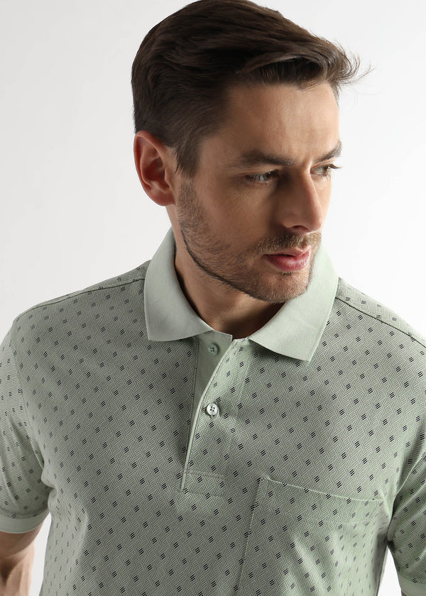Fairest Jade Diagonal Print Mercerized Polo