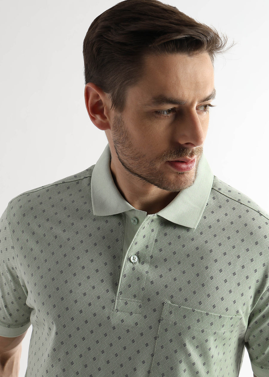 Fairest Jade Diagonal Print Mercerized Polo