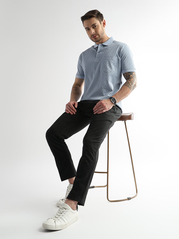 Omphalodes Blue Diagonal Print Mercerized Polo