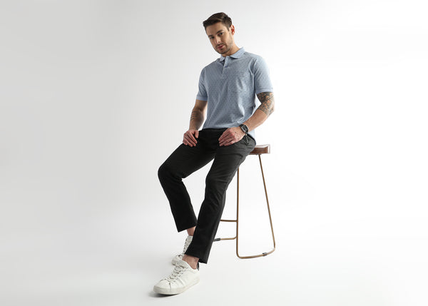 Omphalodes Blue Diagonal Print Mercerized Polo