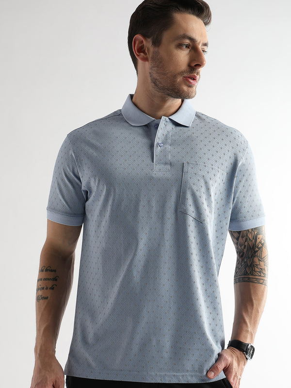 Omphalodes Blue Diagonal Print Mercerized Polo