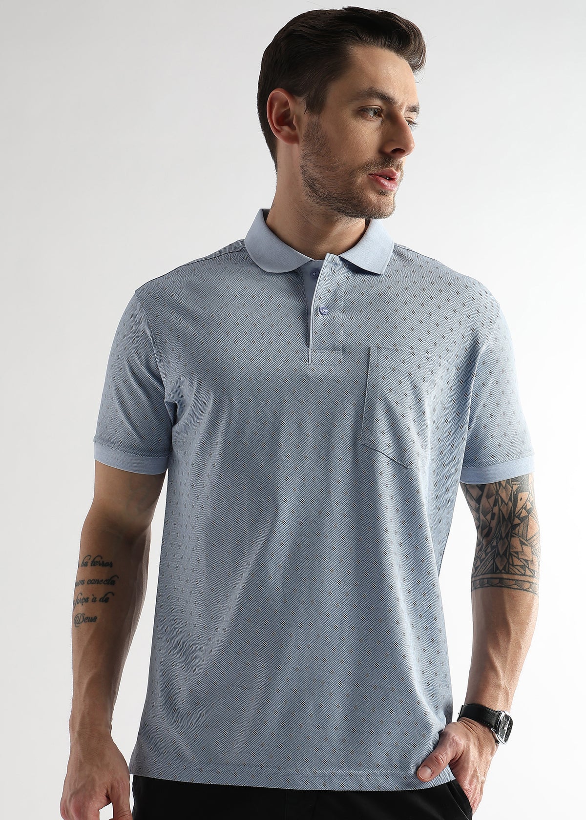 Omphalodes Blue Diagonal Print Mercerized Polo