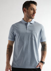 Omphalodes Blue Diagonal Print Mercerized Polo