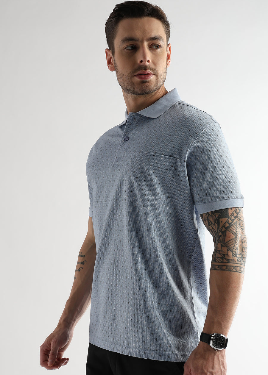 Omphalodes Blue Diagonal Print Mercerized Polo