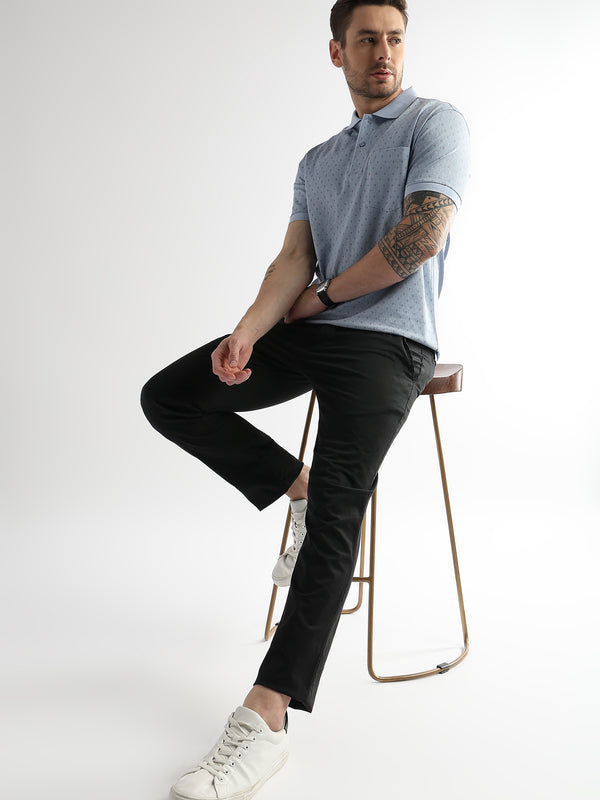 Omphalodes Blue Diagonal Print Mercerized Polo