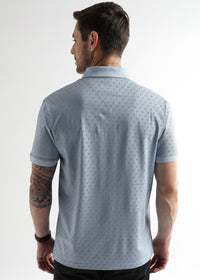 Omphalodes Blue Diagonal Print Mercerized Polo